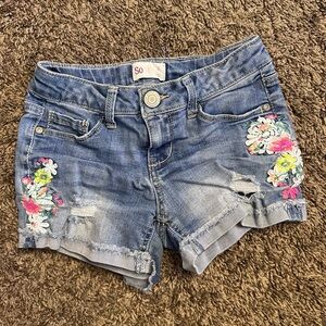 SO Kids Blue Jean Shorts with Floral Design